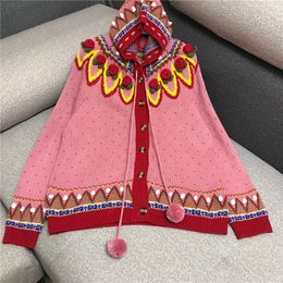 Spring new women's hooded japanese style cute sweet print 3D flower embroidery single breasted knitted sweater coat top casacos S M L