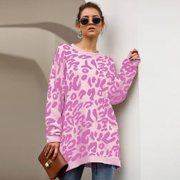 Women Oversized Leopard Print Tee Sweater Long Sleeve Casual Camouflage Print Knitted Jumper Pullover Sweatshirts Tops
