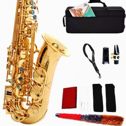 Dual Keys Paint Gold Alto Saxophone Down E Alto Saxophone Brass Sax Beginners Kit, Mouthpiece, Neck Strap, Cleaning Cloth Rod,Musicial Guide