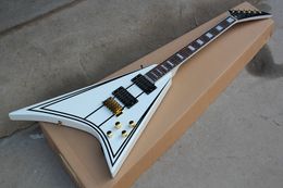 Factory Rosewood Fretboard Electric Guitar,24 Special Inlay,White Body,Golden Hardwares,Opening HH Pickup,Folyd Rose,can be customized.