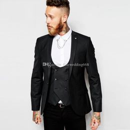 Newest One Button Groomsmen Peak Lapel Wedding Groom Tuxedos Men Suits Wedding/Prom/Dinner Best Man Blazer(Jacket+Tie+Vest+Pants) 980