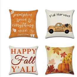 Fall Harvest Thanksgiving Decorative Pillow Covers Pumpkin Car Happy Autumn Throw Cushion Cover Festival Decoration Pillow Case Wholesale