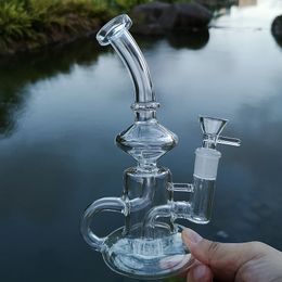 7 Inch Klein Tornado Recycler Glass Bong Bent Tube Water Pipe Clear Dab Oil Rigs 14mm Female Joint Hookah Pipes HR024