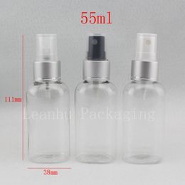 55ml High Quality transparent oval plastic travel bottle with sprayer,55g refillable plastic bottle for cosmetics packaging