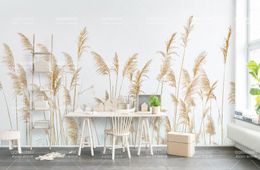 Modern Small fresh reed Nordic Watercolor Hand-painted Murals Wallpaper Living Room Bedroom Pastoral Background Wall Painting 3D Wall Paper