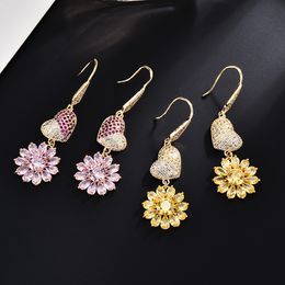 Fashion-Flower Dangle Earrings Women Silver Wedding Jewelry With CZ 2019 New Luxury Heart Ear Hook Designer Crystal Earings