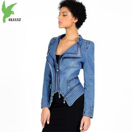 Short jacket womens 2018 spring denim motorcycle Windbreaker Plus size 6XL zipper tops Diamonds Slim female fashion jeans coats