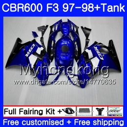 Azul preto estoque corpo + tanque para HONDA CBR 600 FS F3 CBR600RR CBR 600F3 97 98 290HM.4 CBR600 F3 97 98 CBR600FS CBR600F3 1997 1998 Carenagens