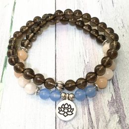 MG0583 Designer 54 Mala Bracelet For Women A Grade Smokey Quartz Bracelet 2 Wrap Pink Aventurine Yoga Jewelry Free Shipping