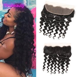 Peruvian Human Hair 13X4 Lace Frontal Deep Wave Virgin Hair Free Part Curly Closures Natural Colour