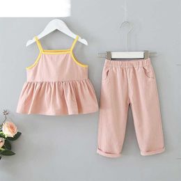 Girls Clothing Sets 2020 New Fashion Kids Girls Ruches Casual Outfit Summer Cool Clothes Vest and Pants Baby Suits