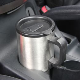 Freeshipping Car Style 450ml 12V Auto Car Heating Cup Stainless Steel Coffe Tea Water Heater Cigarette Lighter Adapter for Cars T16368