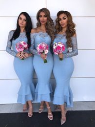 Mermaid Bridesmaid Elegant Dresses Lace Long Sleeves Ankle Length Wedding Guest Dress Maid Of Honour Robe Robes De Demoiselle D'honneur s moiselle