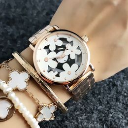 Fashion M Flower Hollow dial design Brand Watches women's Girl Metal steel band Quartz Wrist Watch M732255