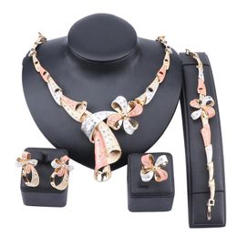 Nigerian Wedding Woman Accessories Jewellery Set Fashion Dubai Gold Colourful Crystal Statement Necklace Earring Ring Bracelet
