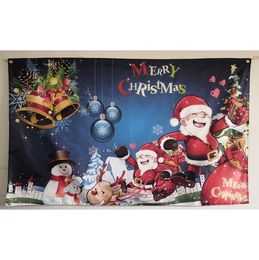 3x5ft Polyetser Printing Merry Christams Flag Santa Claus Gift Snow Men Together Playing in Night Christmas Flag Banner 5x3