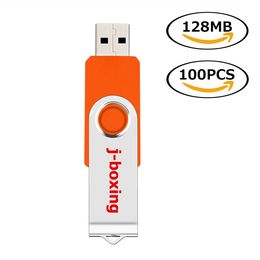 Orange Rotating USB Flash Drives 100 Lots 128MB Swivel USB 2.0 Metal Thumb Pen Drives Memory Sticks Storage for Computer Laptop Tablet