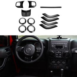 ABS Black Interior kit Decoration 4 Doors 12PCS Decoration Cover For Jeep Wrangler JK 2011-2017 Car Accessories