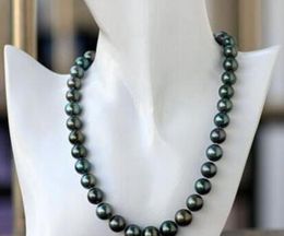 Free Shipping Noble of excellent brightness 9-10m m Tahitian green Peacock pearl necklace