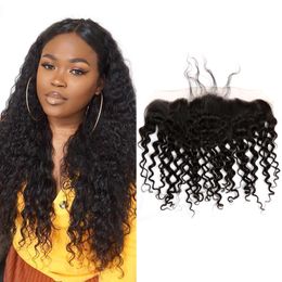 Bella Hair 13x4 Curly Wave Brazilian Human Hair Lace Frontal Closure with Baby Hair Ear to Ear Indian Peruvian Remy Virgin Hair Slay Dyeable Natural Black Colour