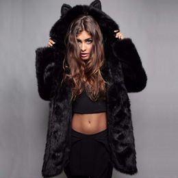 Lovely Furry Fur Coat Women Jacket Warm Long Sleeves Female Outerwear Autumn Winter Coat Jacket Hairy Hoodie