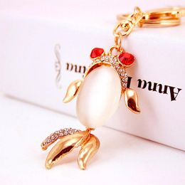 Animal Goldfish Key Chain 3pcs Colourful Gold Plated Alloy Rhinestone Pendant Car Keychain Bag Accessories Key Ring Holder New Arrival