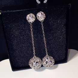 Super Glittering Fashion Designer Full Diamonds Double Balls Pendant Stud Drop Dangle Earrings for Woman Girls