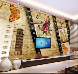 Custom Size 3d Photo Wallpaper Living Room Mural Vintage Building Flower Butterfly 3d Picture Sofa Tv Backdrop Wallpaper Non Woven Sticker