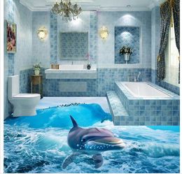 floor wallpaper 3d for bathrooms 3D Ocean Underwater World Dolphin Bathroom Floor Tiles Decorative Painting