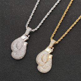 New Arrived Micro inlaid Zircon Boxing Gloves Pendant Necklace Mens 14k Gold Chains Hip Hop Jewelry