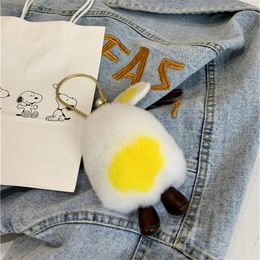 Real Genuine Rabbit/rex Fur Egg Flower Fur Ball Pompom Bag Charm Keychain Pendant Keyring Tassels