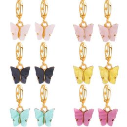 Butterfly Pandent Earrings Acrylic Solid Color Fashion Jewelry Women Charm Drop Eardrop Colar Cute Animal Dangle Earring