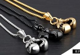 Hot sale Men Jewellery Gold/Black/Silver Double Boxing Glove Pendant Men Necklace Boxing Stainless Steel Pendants Necklaces