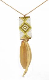 Gold Plated Resin Beads Feather Tassel Pendant Necklace For Women