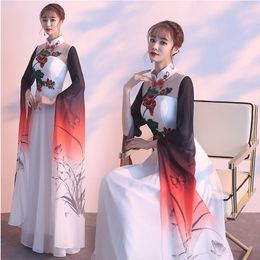 Cheongsam style Long Sleeve Dresses Sexy See Through Back women Evening Gowns oriental Formal Party Dress vintage Applique vestido