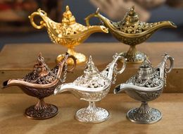 Excellent Fairy Tale Incense Burner Vintage Retro Tea Pot Genie Lamp Aroma Stone Home Ornament Metal Craft