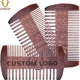 MOQ 100 pcs OEM Customized LOGO Dual Sided Men's Hair Combs Amazon Supplier Natural Amoora Red Wood Beard Comb