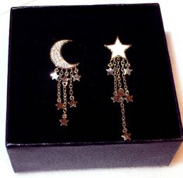 New ins fashion design cute lovely moon star long drop clip chandelier dangle earrings for women girls silver post with diamonds zircon