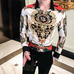 -2019 Masculino de impresión para empresas camisas barroco ajuste delgado del club del partido camisa de los hombres Camisa de lujo Homem camiseta de manga larga más tamaño 4XL