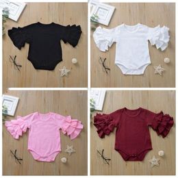 Newborn Triangle Onesies Infant Solid Bodysuits Baby Girls Clothes Rompers Toddle Petals Sleeve Jumpsuits Kids Ruffle Blouse Tops CZYQ6300