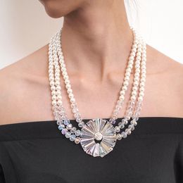 Wholesale-Fashion Charm Multilayers Imitation Pearl Flower Necklace Luxury Crystal Statement Necklace Wedding Bride Jewelry