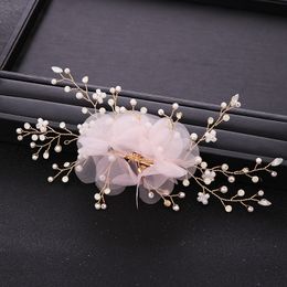 Trendy Wedding Hair pins Pink Flower Pearl Crystal Bridal Headpiece tiara Women Hair Jewellery Wedding Hair Accessories