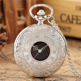 Classic Silver Smooth Case Pocket Watch Retro Men Women Quartz Analogue Watches Necklace Pendant Chain Clock Gifts