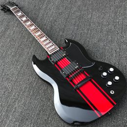 Free Shipping Black Red Line electric guitar from China Guitar Town with 22 Frets Rosewood Mahogany Body High Quality Best Selling