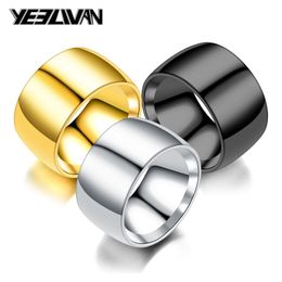 12mm Wide Big Men's Rings Stainless Steel Glossy Face Gold Black Silver Colour Punk Rings for Women Men Drop Shipping Wholesale