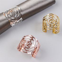 Rose Napkin Ring Silver Gold Rose Gold Color Hollow Out Napkin Holder For Party Wedding Table Decoration