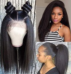 Afro Kinky Straight Transparent Lace Front Human Hair Wigs for Black Women Italian Yaki Lace Front Wigs 150% density 14inch