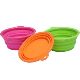 New Outdoor Travel Pet folding bowl environmental protection silicone pet bowl Candy Colour portable cat dog universal feeding bowl T9I00370