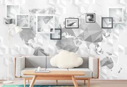 Modern minimalist box world tv background wall 3d murals wallpaper for living room