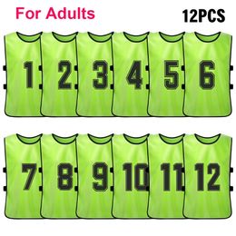 12 PCS Adults Soccer Pinnies Quick Drying Football Team Jerseys Youth Sports Scrimmage Soccer Team Training Numbered Bibs